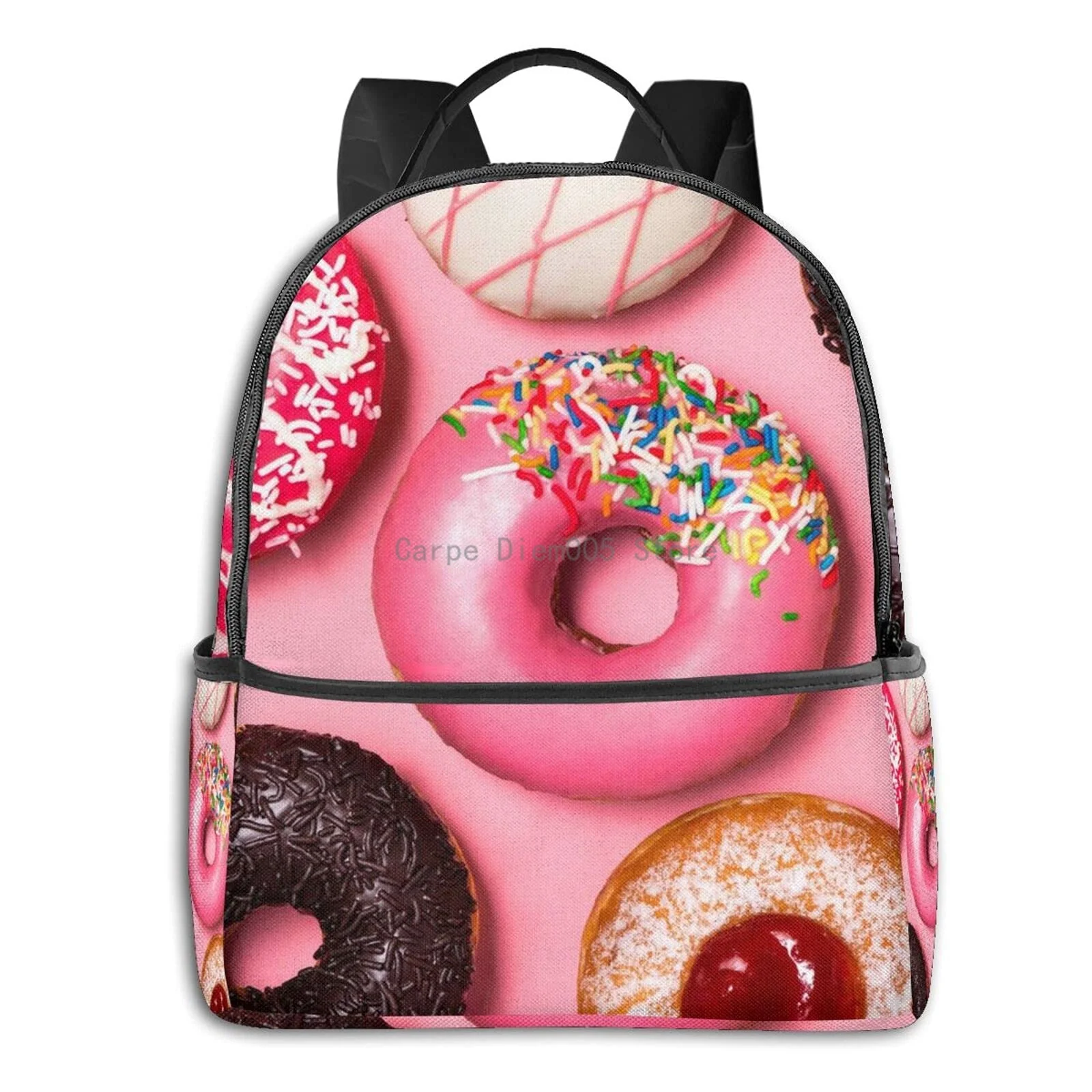 

Pink Donut Printed Multifunctional Men'S And Women'S Backpacks, Business And Travel Laptop Backpacks, School Bags 14.5x12x5 In