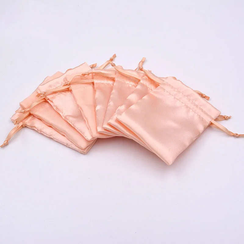 20PCS Luxury Satin Jewelry Pouch Packaging Hair Cosmetic Silk Drawstring Bag Party Wedding Gift Makeup Storage Sachet Print Logo