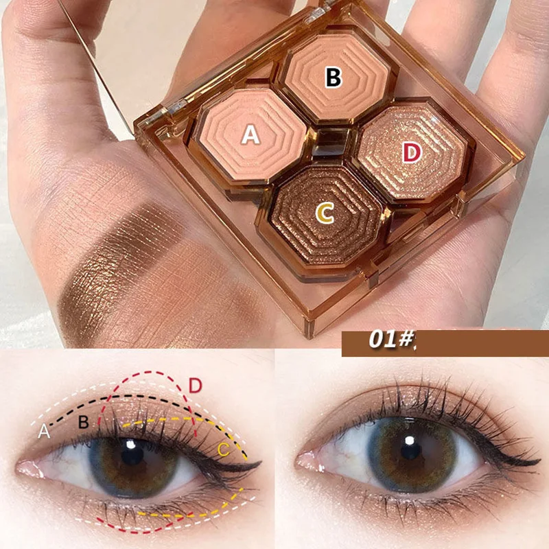 

4 Color Pearlescent Shadow Face Highlighter Shimmer Matte Nude Eyeshadow Palette Women Beauty Mixed Long Lasting Eye Makeup