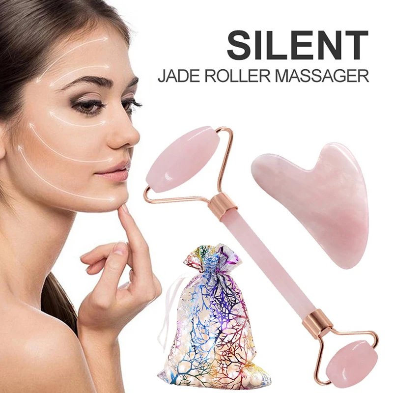 

Rose Jade Facial Roller Face Slimming Tool Facial Body Massager Acupuncture Scraper Guasha Plate Facial Beauty Device Face Skin