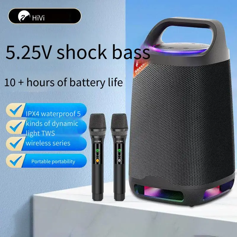 Фото Портативная уличная Bluetooth-колонка HiVi ML35 150 Вт для караоке с беспроводным микрофоном и мощным басовым сабвуфером №1