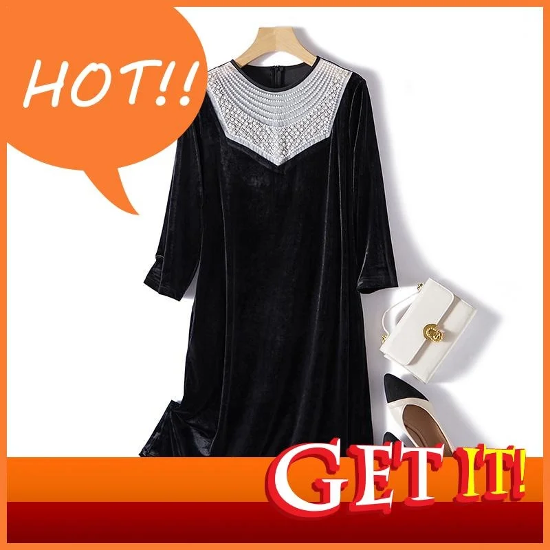 

Женское бархатное платье с круглым вырезом, контрастное золотистое платье в европейском стиле, Осень-зима