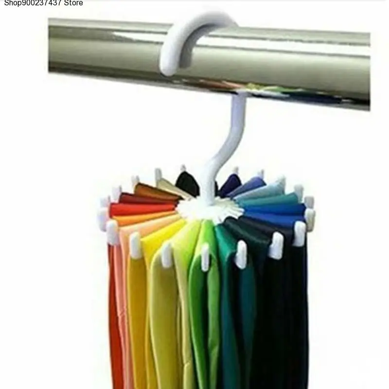

Home Storage Organization White Plastic Tie Rack Rotating Hook Tie Holder 1 Piece 20 Hooks Ties/Belts/Scarves Hanger F0238