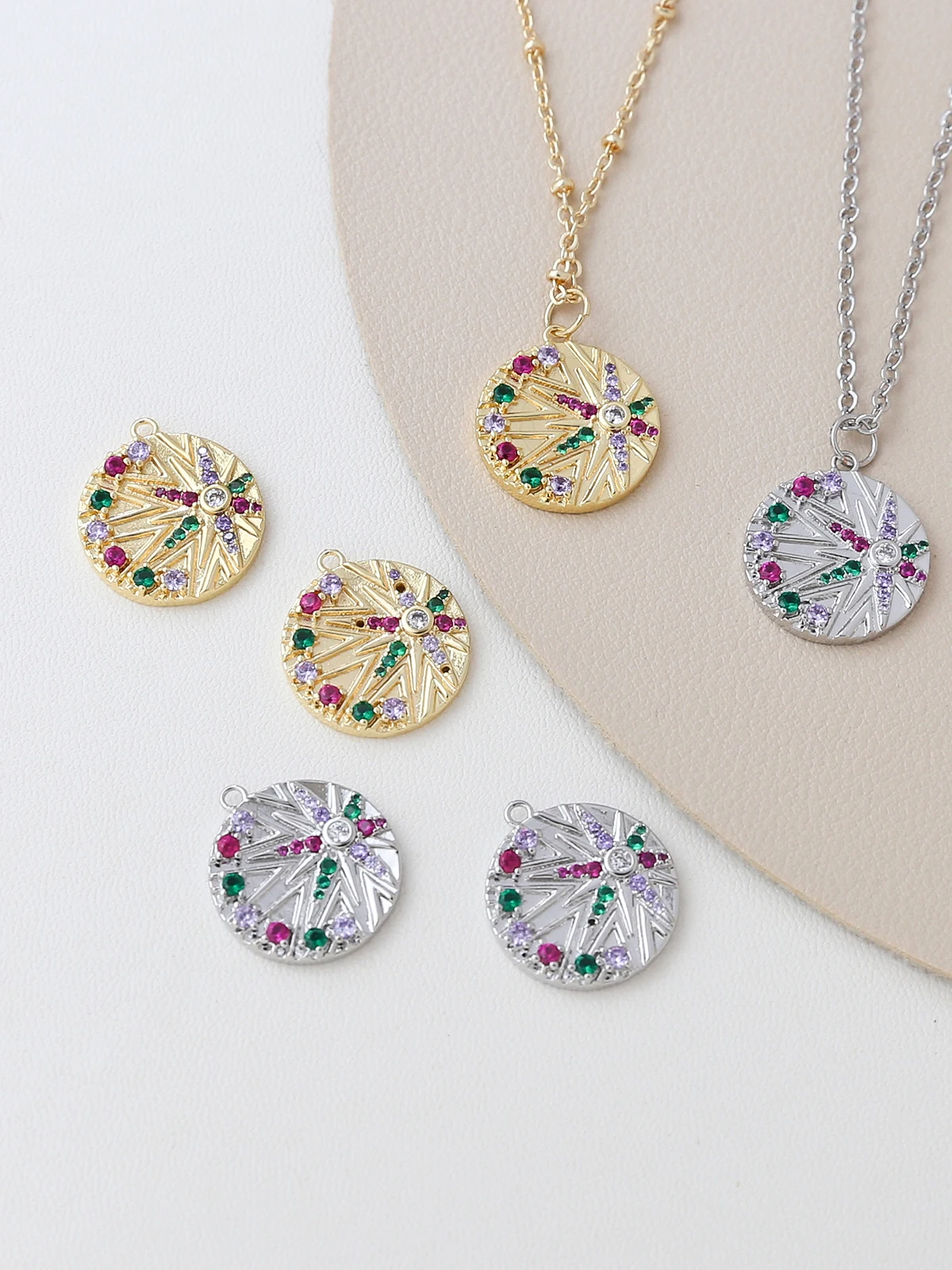 Copper Plated Gold 4K Color-Retaining Color Zirconium Retro Pendant DIY Handmade Jewelry Bracelet Necklace Earrings Accessor...