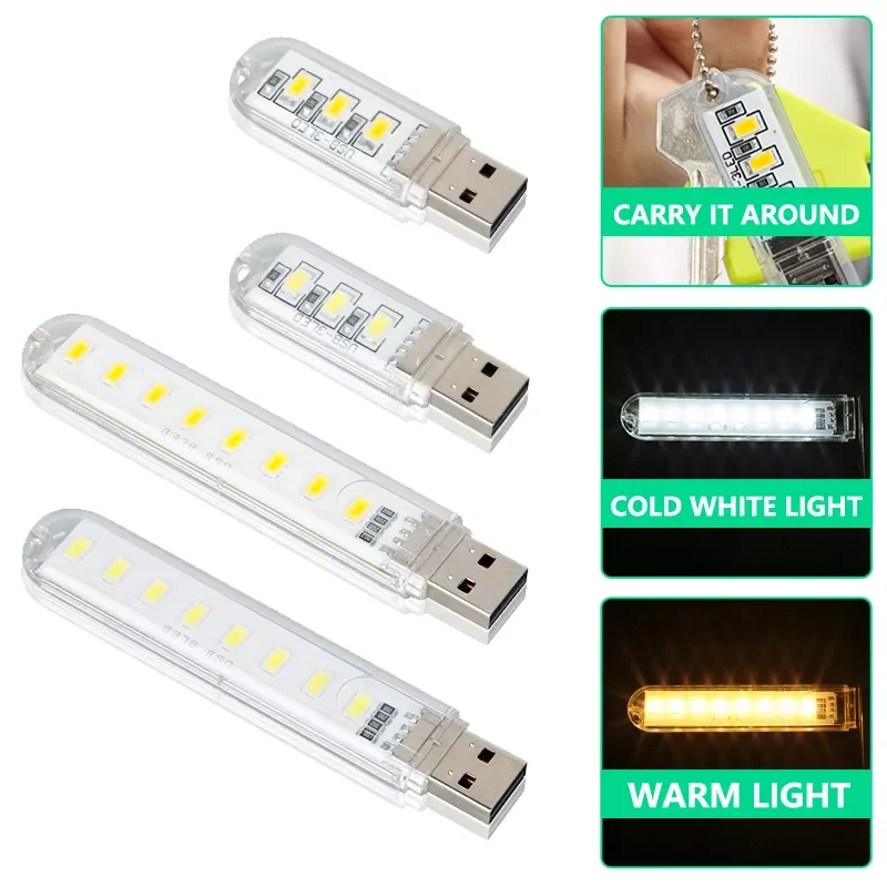 

Portable USB LED Book Light USB LED Light Night Light DC5V Ultra Bright Reading Book Lamp 3leds 8leds Lights For Laptop