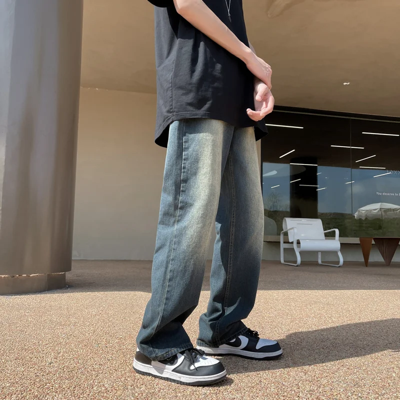 Blue Baggy Jeans Men Fashion Retro Casual Wide Leg Jeans Men Streetwear Loose Hip Hop Straight Denim Pants Mens Trousers M-2XL
