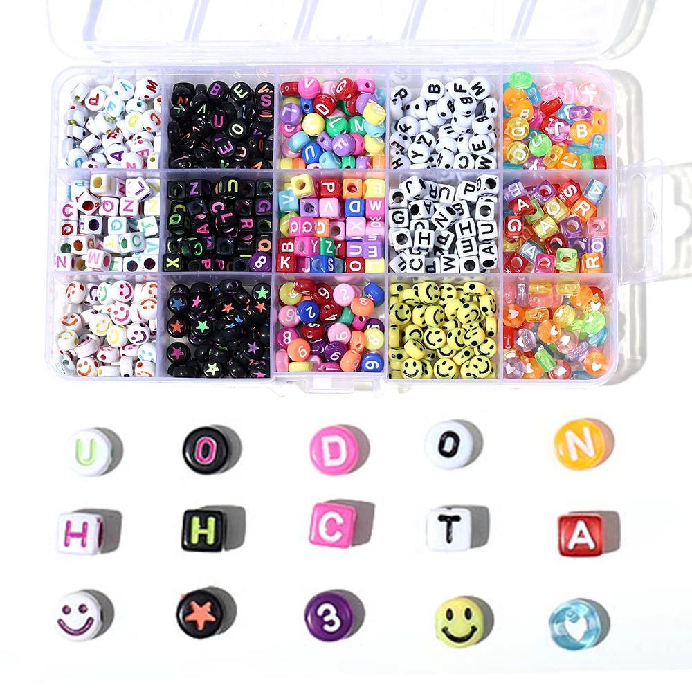 

1 Box Round Acrylic English Alphabet Letter Beads Set With Stretch Cords For Name Bracelet Jewelry Making Kit for Party DIY Gift