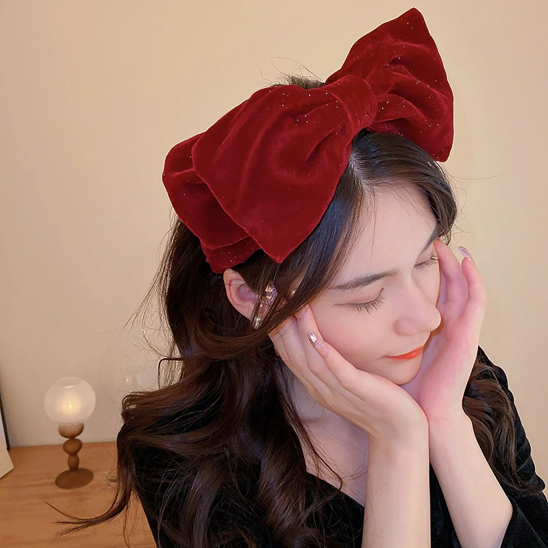 

Black and Red Star Dot Bow Headband for Women Cotton and Acrylic Material Classic Style Wedding Hair Accessories Bride Tiara