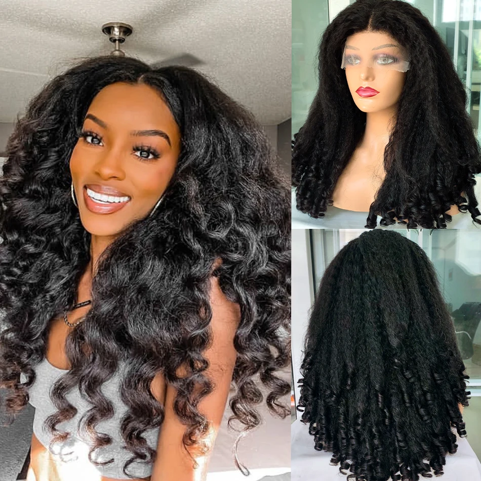 Фото Парик из натуральных волос 12A Super Double Drawn Bouncy Kinky Wave 13X4 HD Lace Frontal, афро-волновой, Funmi Wave, Yaki, малайзийские волосы, с кружевной передней частью №2