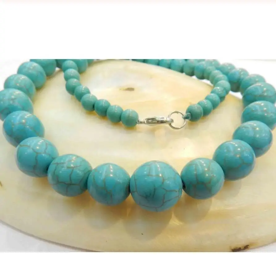 

Hot sale 6-14mm Blue Turkey Turquoise Round Beads Necklace AAA