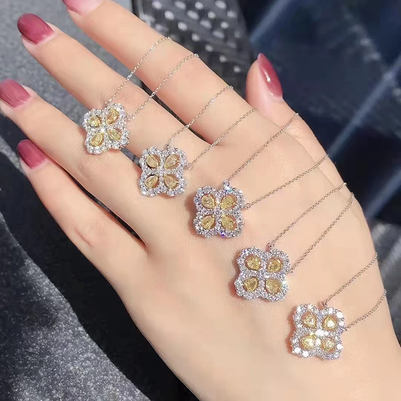 100% 18K золото 1.4ct натуральный капли воды Желтый Алмаз Кулон Ожерелье женские