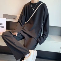 summer mens tracksuit solid color long sleeve t shirtpants set for men casual 2 piece sets fashion spring and autumn