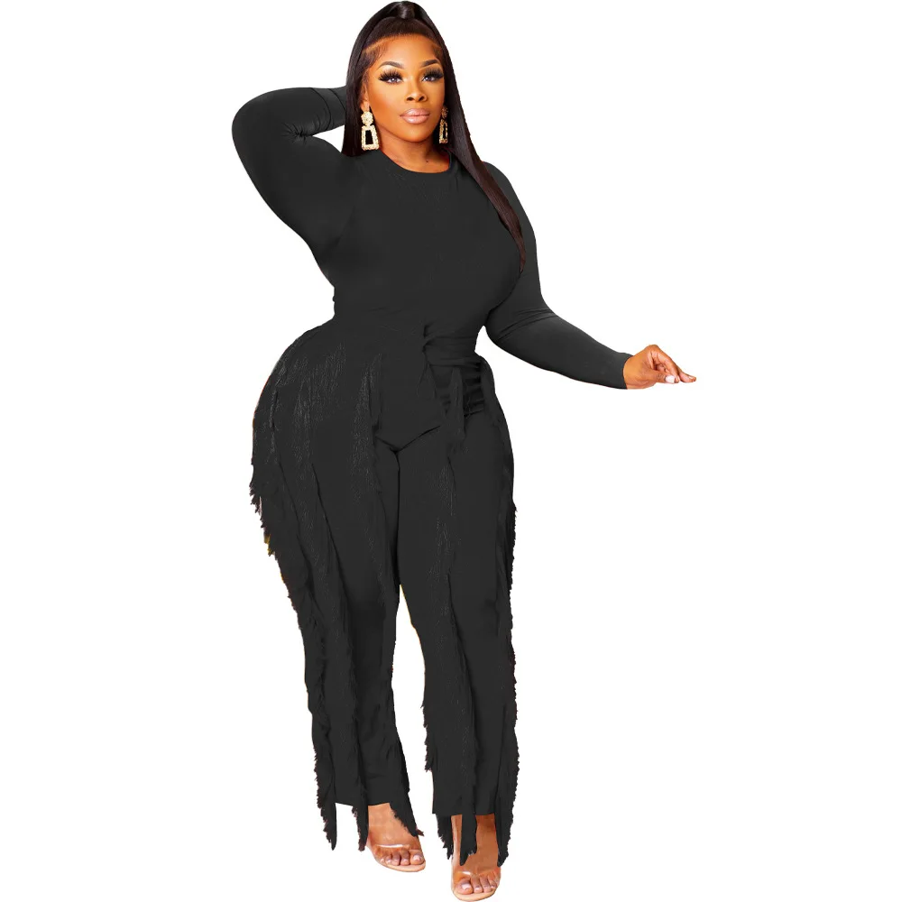 

Women's Two Piece Pants sets Personality tassel slim body long pant tracksuits for women