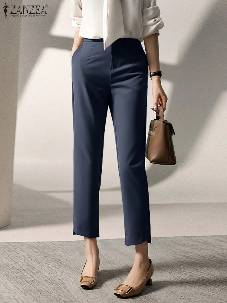 

2023 ZANZEA Fashion Office Work Pants Women Summer Solid Pencil Trousers Elegant OL Harem Palazzo Casual Pantalon Turnip
