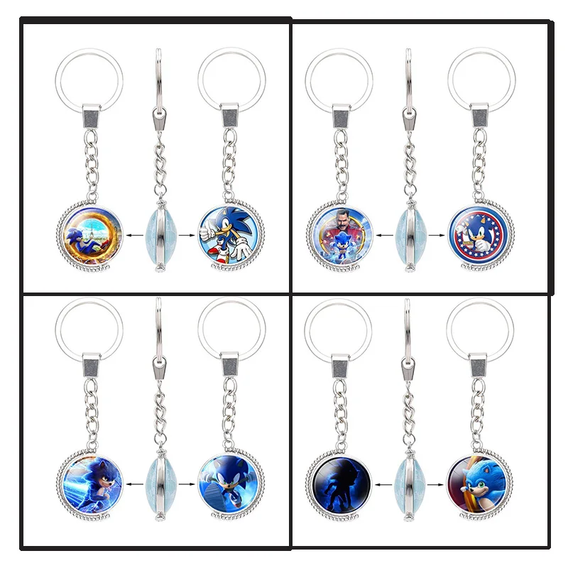 

Cartoon Anime Cartoon Sonic The Hedgehog Keychain Car Keyring Double-sided Rotating KeyRing Jewelry Accessories Keyring Gifts