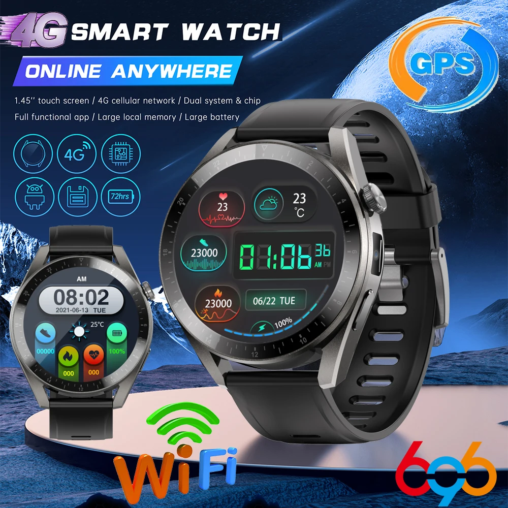

Смарт-часы мужские водонепроницаемые, 1,45 дюйма, 4G, GPS, Wi-Fi