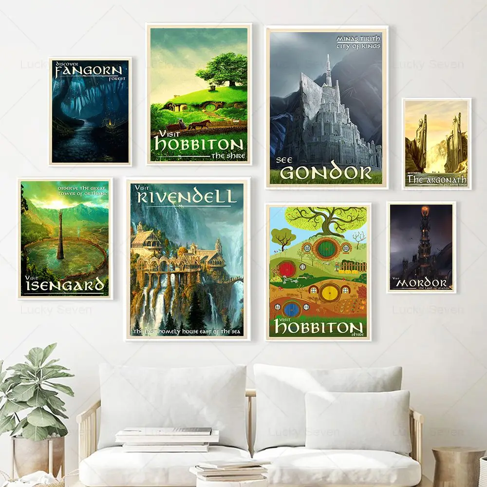 

Ring Art Poster Retro Travel Abstract Canvas Vintage Film Mordor Castle Lord Magic Painting Living Room Home Decor Wall Pictures