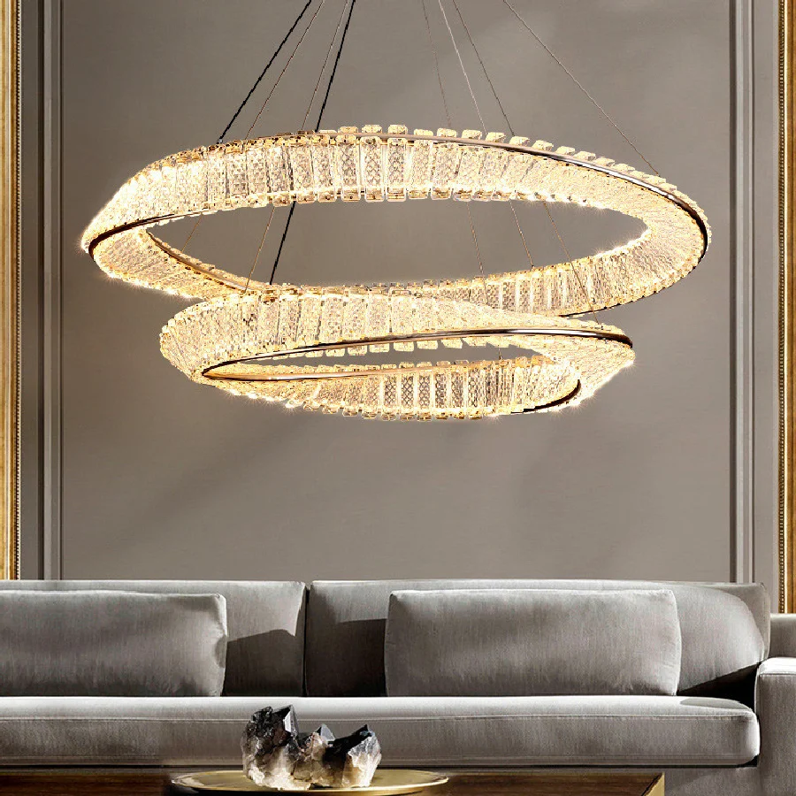 

Unique Curved K9 Crystal Led Dimmable Pendant Lights Living Room Modern Luxury Gold Led Lamp Fixtures Foyer Led Hanging Lamp