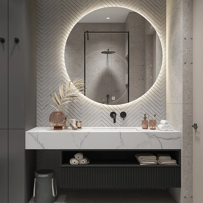

Light luxury modern slate bathroom cabinet washbasin washstand combination bathroom cabinet solid wood set bath cabinet