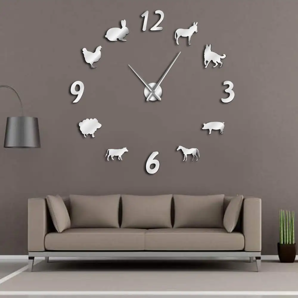 

The Chinese 12 Zodiac 3D Big Acrylic Mirror Wall Clock Stickers Diy Quartz Watch Modern Clockwork Home Decoration Wall Stickers