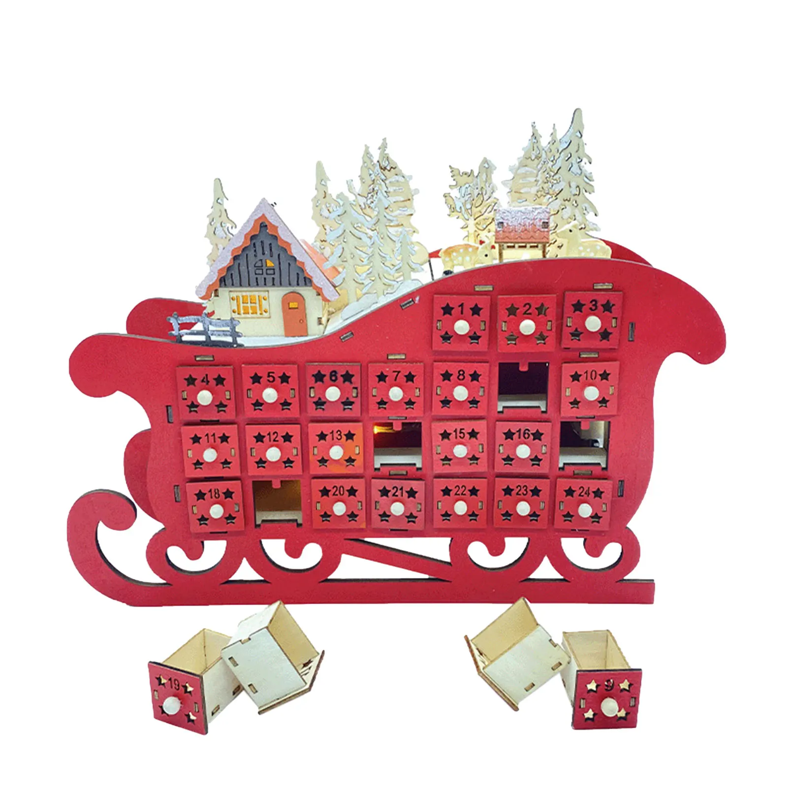 

Chocolate Advent Calendar Lovely Wooden Little Drawers Holiday Theme Red Farmhouse Decorations Kids Gift For Christmas Festi