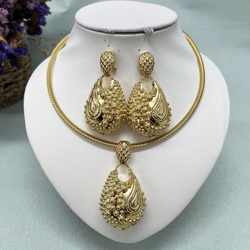 

Earrings 2022 Trend New Dubai Gold Color Jewelry Set For Women Africa Necklaces Choker Pendant Earrings Party Wedding Gift