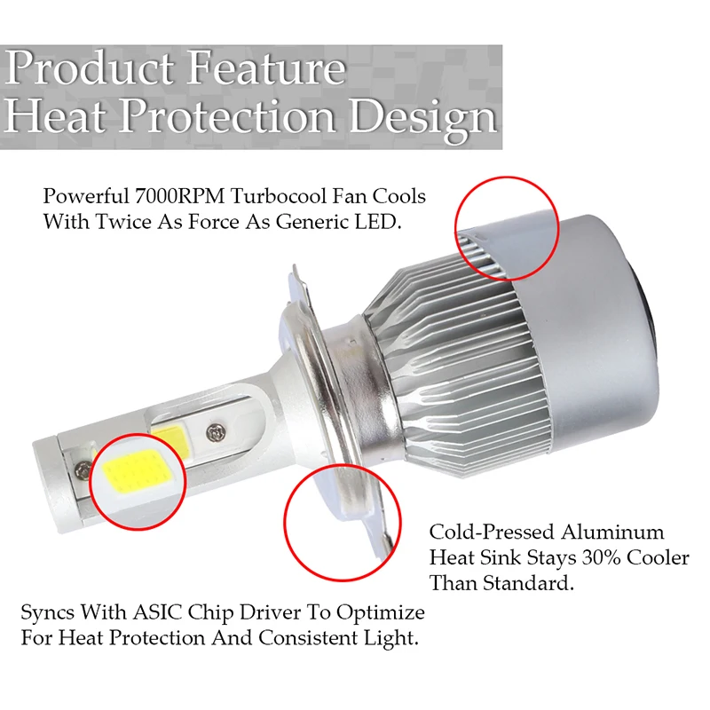 

C6 H4 LED Lights Super Bright 8000K Bulb Headlight High/Low Beam White
