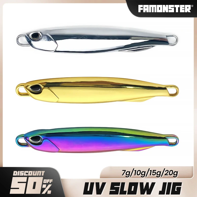 

FAMONSTER Metal Slow Jig Fishing Hard Artificial Bionics Bait Casting Jigging Spoon Saltwater Boat Print Laser Tuna Bass Winter