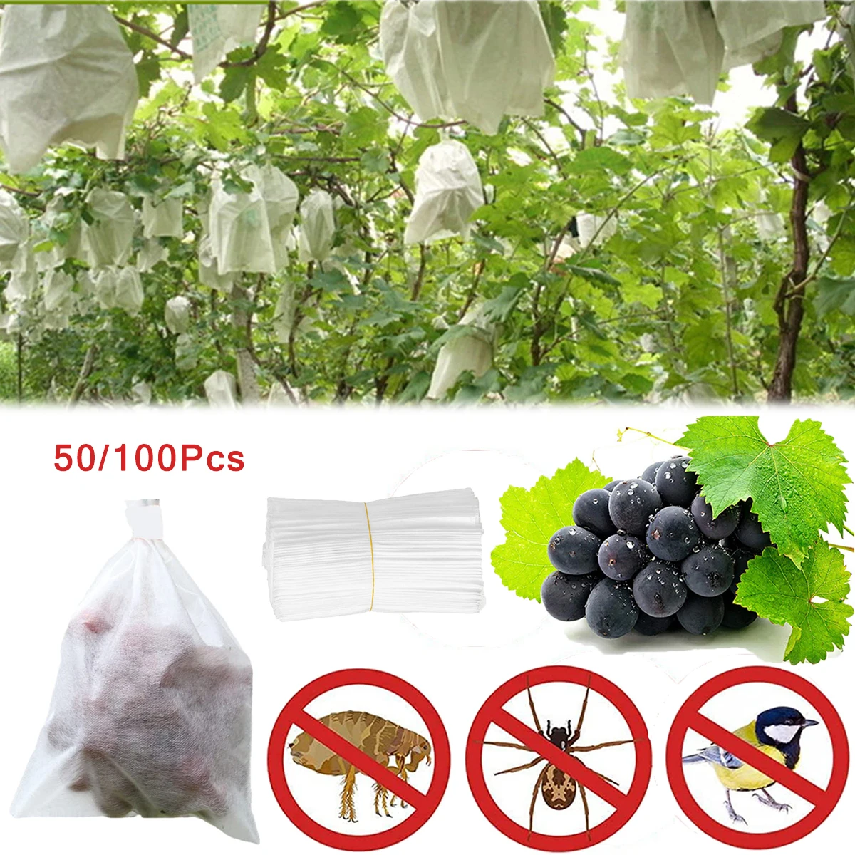 

50/100Pcs Grapes Protection Bags Fruit Vegetables Nonwoven Fabric Mesh Net Anti-Bird Insect Prevention Cover Garden Supplies