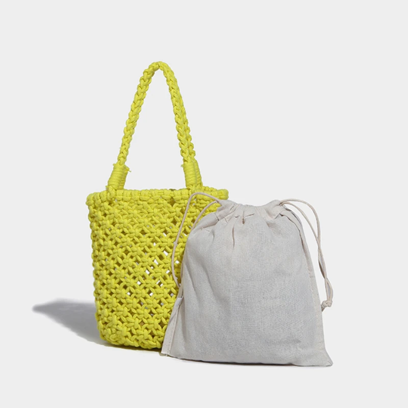 

Летние хлопковые вязаные крючком сумки для женщин, модные дизайнерские кошельки, дамские однотонные плетеные пляжные сумки с ручками