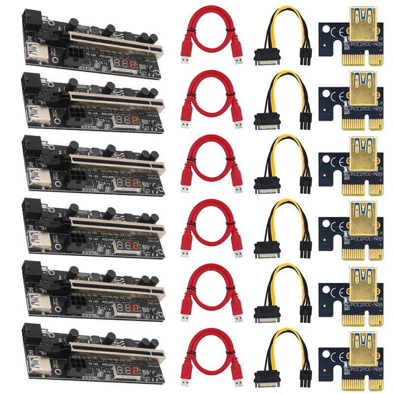 

6 шт. VER009 USB 3.0 PCI-E Райзер 009S Por Express 1x 4x 8x 16x расширитель датчик температуры адаптер карты SATA 15pin до 6pin питания