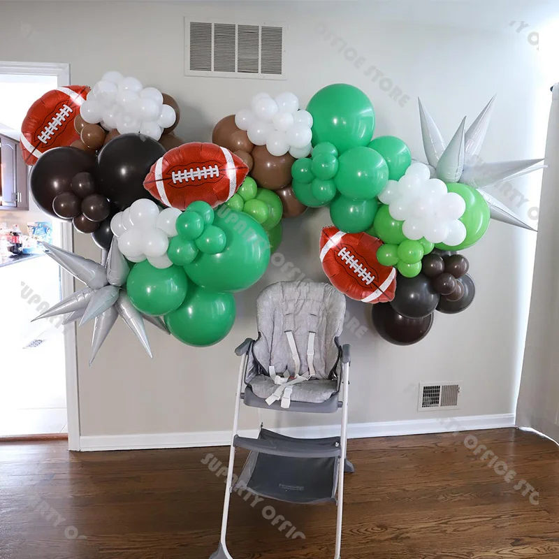 

108pcs Rugby Balloons Garland Kit Sports Party Kids Birthday Balloon Arch Matte Green Caramel Tan Brown for Baby Shower Supplies