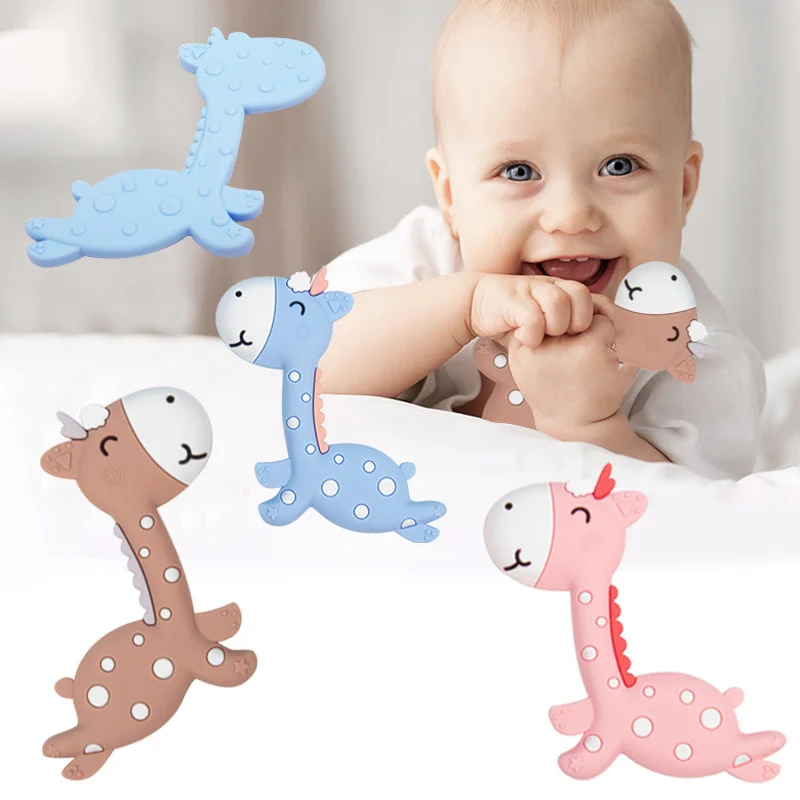 10pcs/lot Wholesale Baby Silicone Teethers BPA Free Rodents Teething Toy Animal Deer Baby Ring DIY Chain Baby Kids Products