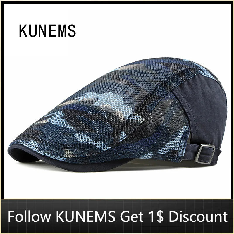 

KUNEMS Summer Fashion Camouflage Newsboy Hat for Men Boina Mesh Breathable Beret Casual Flat Cap Unisex Gorras Hombre