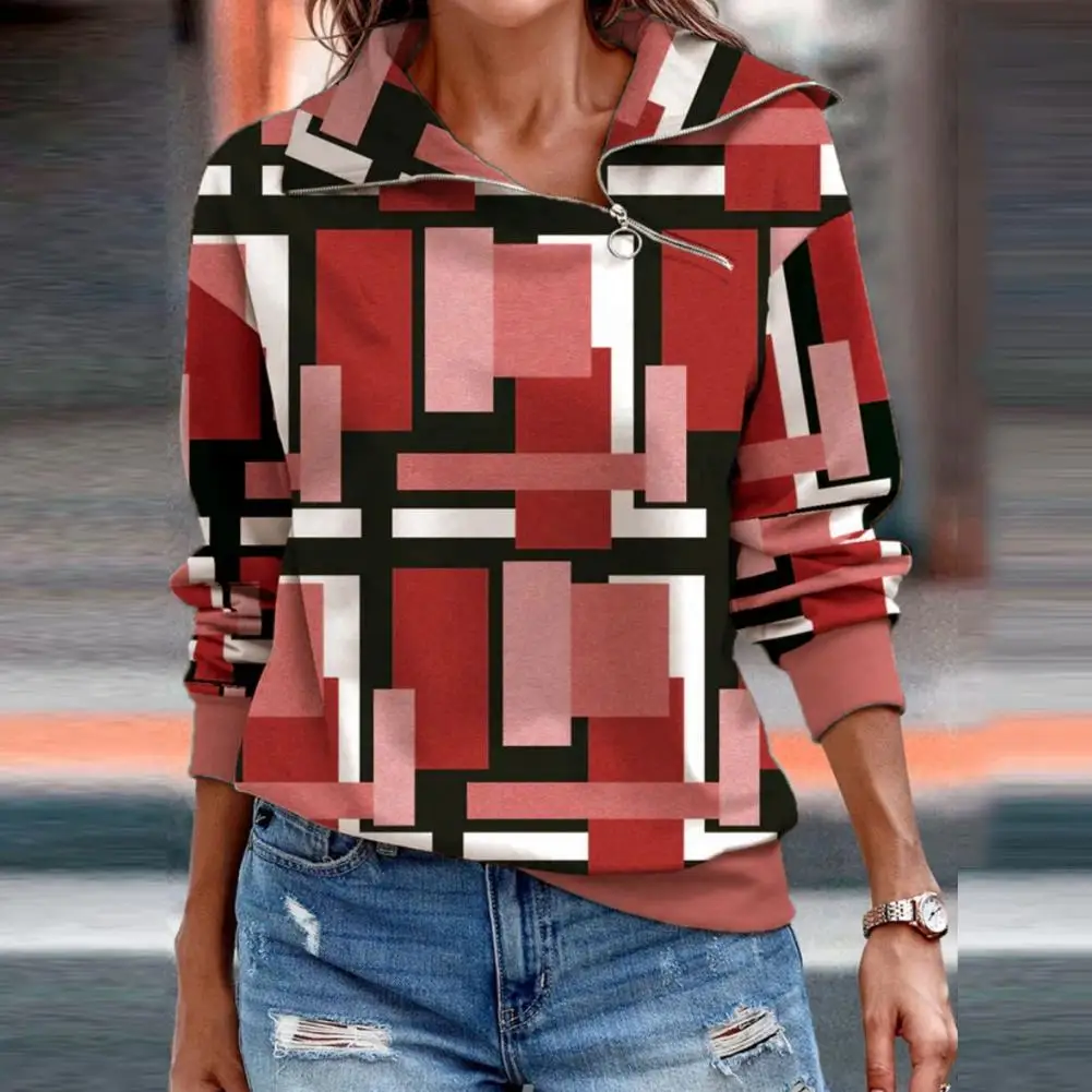 

Chic Contrast Color Geometric Diagonal Collar Autumn Blouse for Daily Wear Women Autumn Sweatshirt Autumn Blouse