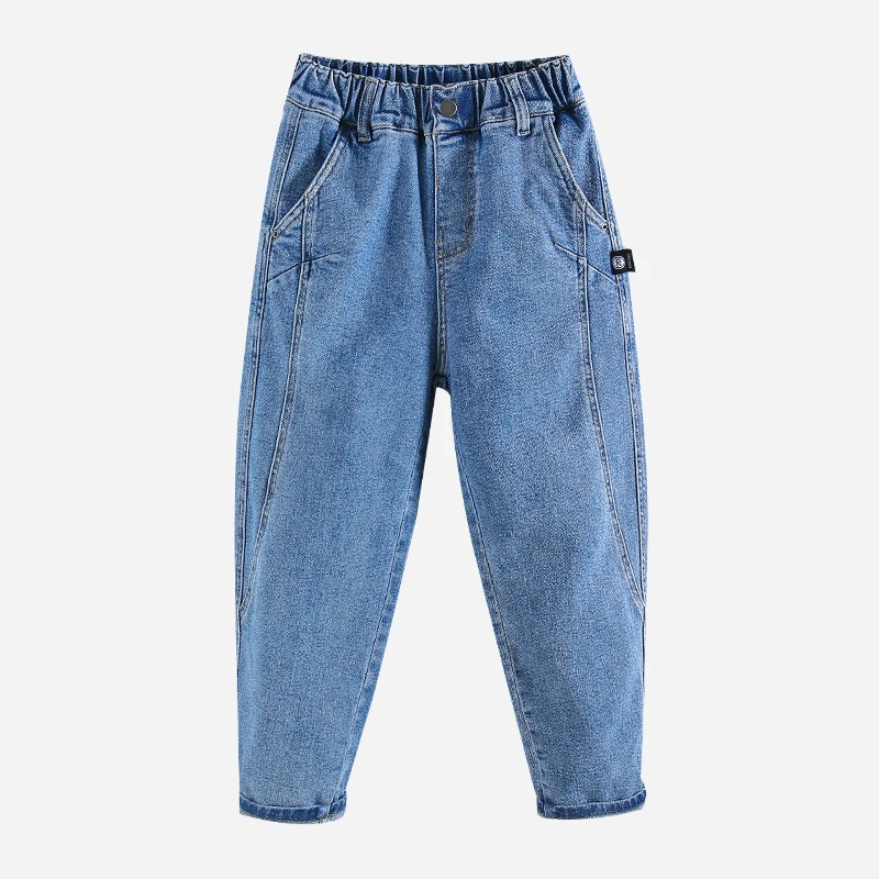 

Spring Boys Elastic Waist Jeans Straight for Denim Pants Fashion Casual Solid Jean Boys Pantalones Clothes for Teen 10 12 Years