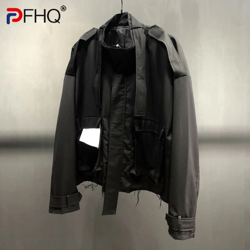 

PFHQ Autumn Men's Darkwear Tassel Jackets Avant-garde Fashion Show Baggy Large Pocket Functional Ribbon Motorcycle Coat 21Z1290