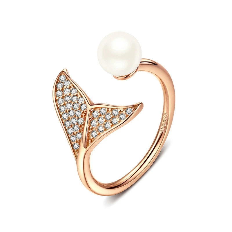

925 Silver Adjustable Dolphin Tail Finger Rings for Women Sterling Silver Jewelry Gift