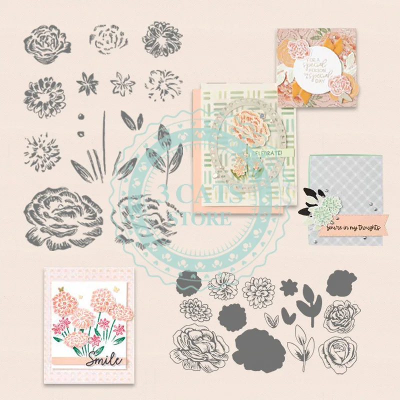 

MP700 Bright Flower Clear Stamps And Metal Cutting Dies For DIY Dies Scrapbooking Paper Card Decoration Photo Album Craft Dies