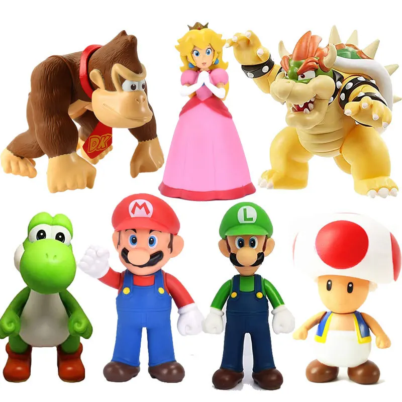 

Games Super Mario Bros Toys Cartoon Mario Luigi Yoshi Peach Bowser Donkey Kong Mushroom Toad Anime Figures Model Toys Kids Gifts