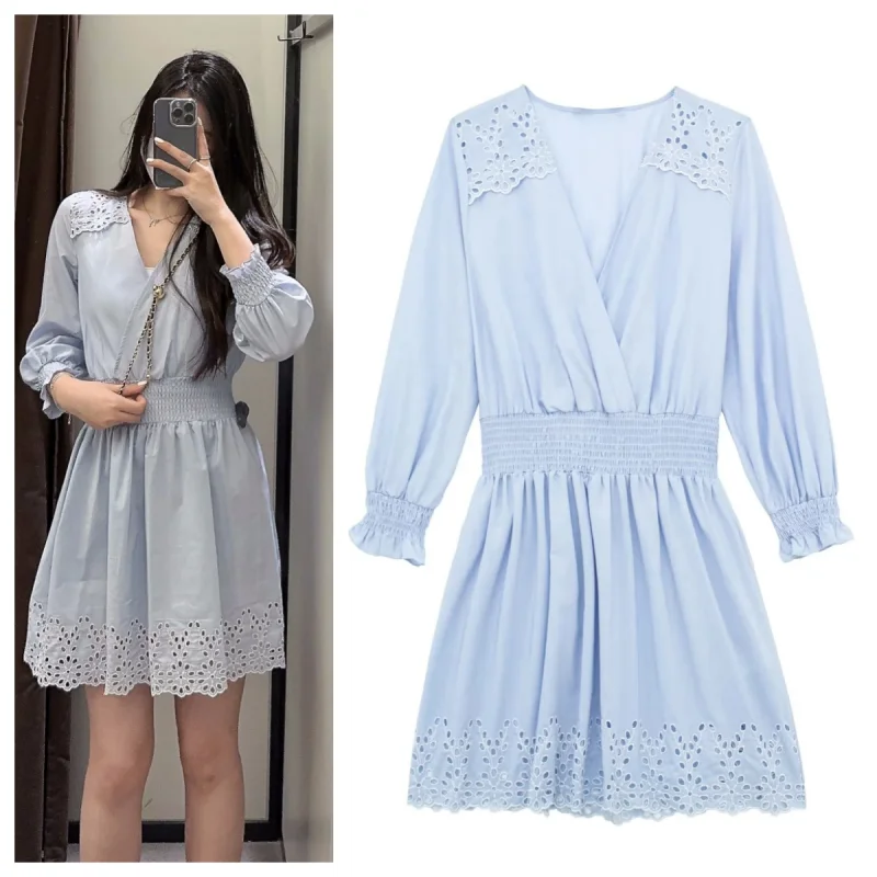 

Женское летнее платье с V-образным вырезом и рукавами-фонариками