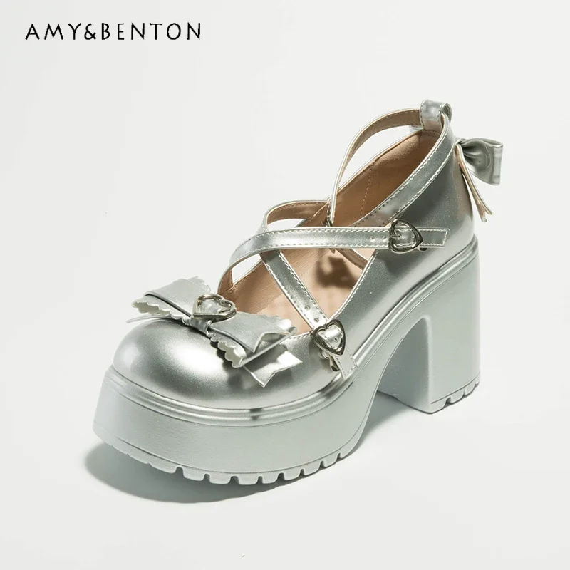 Туфли женские джинсовые на высоком каблуке с бантом и пряжкой