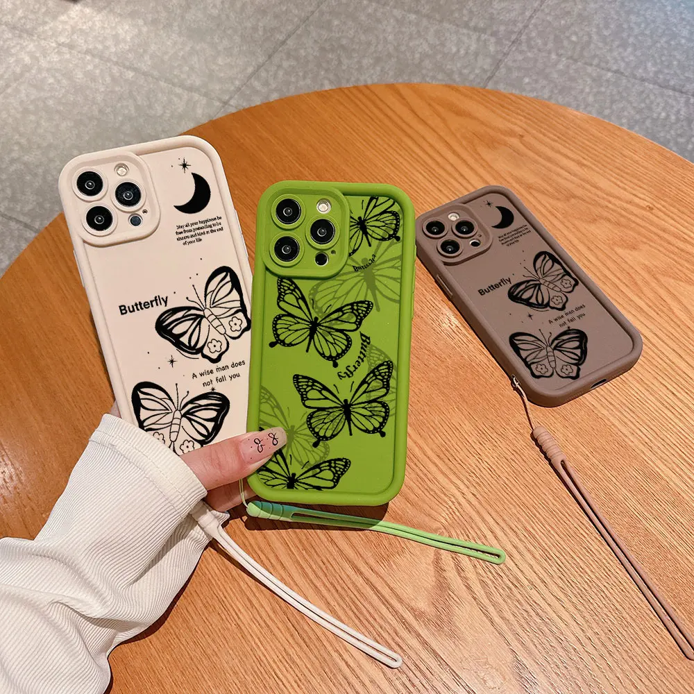 Милый черный чехол для телефона с бабочкой IPhone 15 14 13 12 11 Pro Max Mini XR XS X 7 8 Plus мягкая