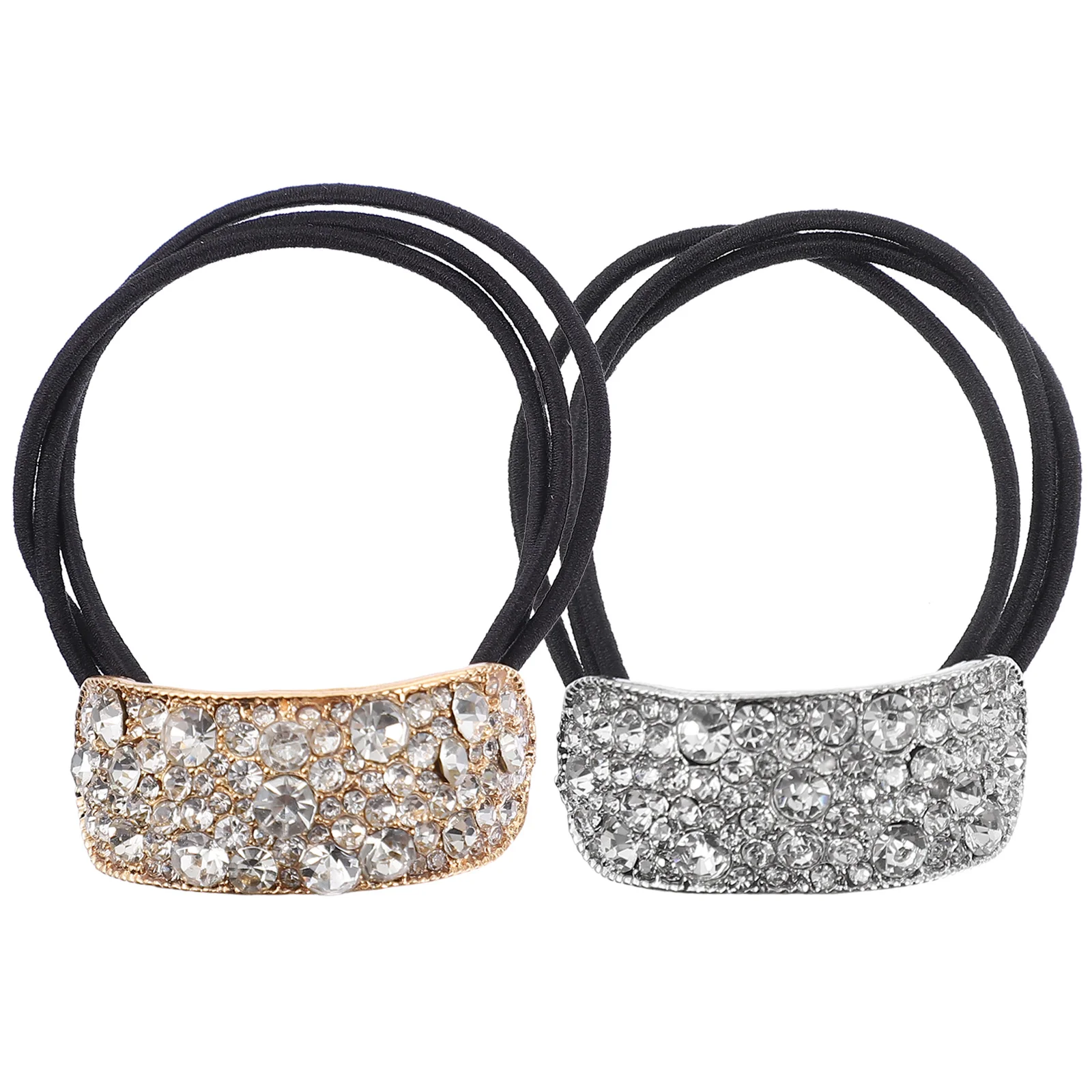 

2 Pcs Hair Clips Short Rope Ponytail Holder Tie Buckle Band Rhinestone Cuffs Miss