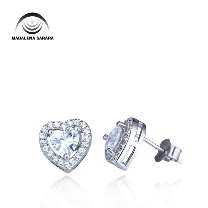 Женские серьги-гвоздики в форме сердца, с инкрустацией