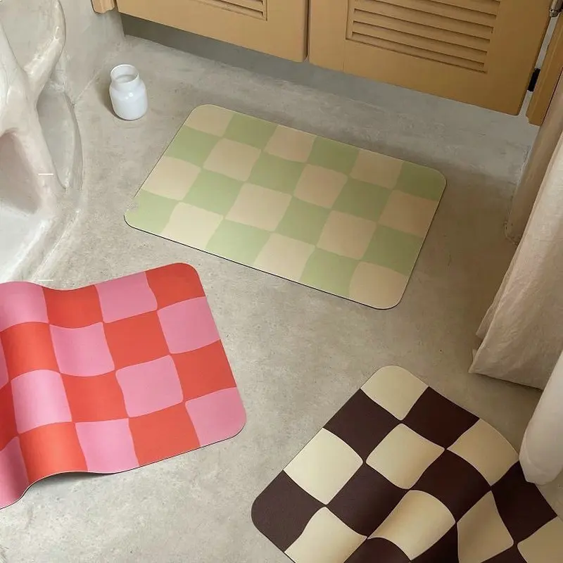 

Napa Skin Bathroom Mat Retro Checkerboard Plaid Bathroom Rug Absorbent Non-slip Floor Mat Quick Dry Doormat Kitchen Carpet