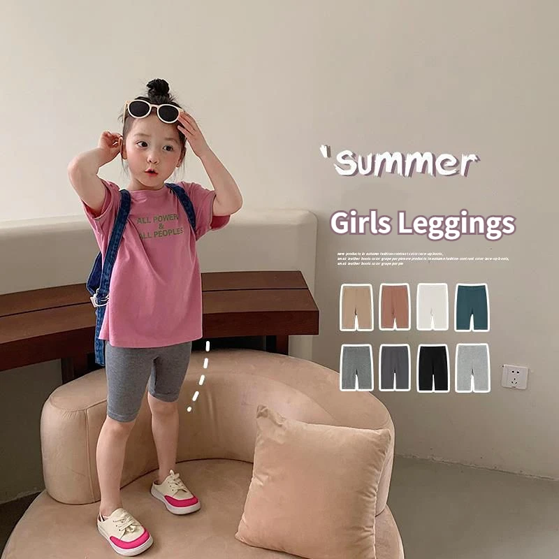 

Kid Solid Ribbed Leggings for Girl Summer Thin Tights Shorts 1-8Y Young Child Clothes Baby Casual Short Pant Outerwear Sweatpant