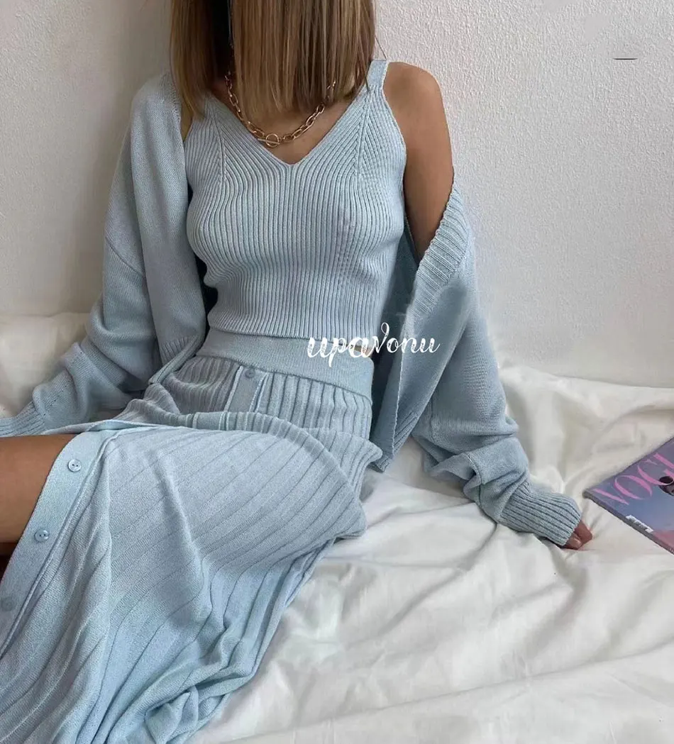 Бесплатная доставка элегантный вязаный свитер комплект из 3 предметов кардиган с