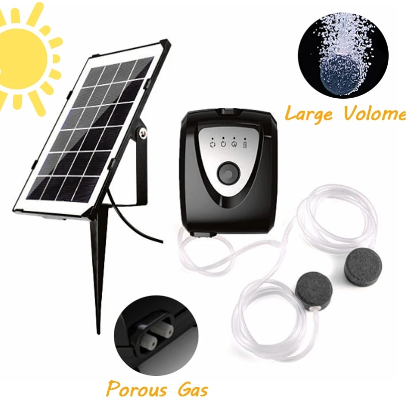 

Solar Oxygen Generator Double Hole Water Oxygen Pump Solar Aquarium Fish Tank Air Pump Kit for Outdoor Fishing Garden Pond Decor
