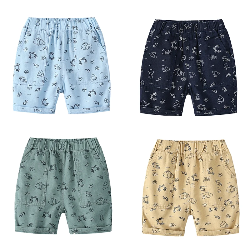 Милые шорты с рыбками для мальчиков летние пляжные штаны до колена малышей